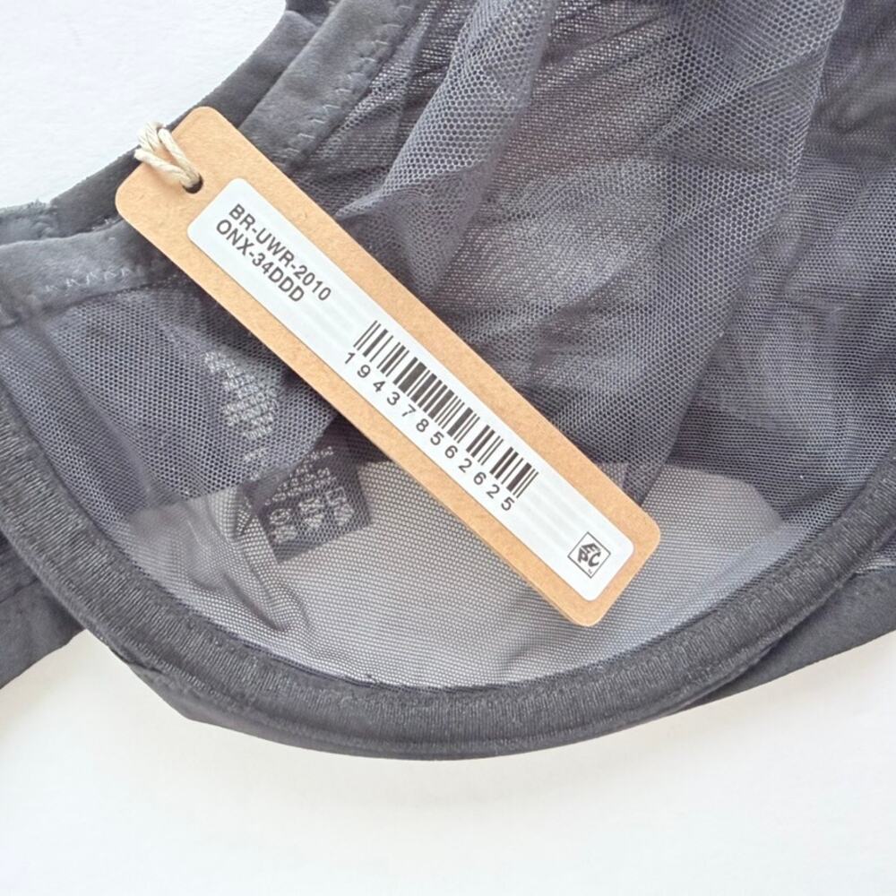 SKIMS 34DDD Ultra Fine Mesh Scoop Sheer Unlined Bra Black NEW - Picture 3 of 5